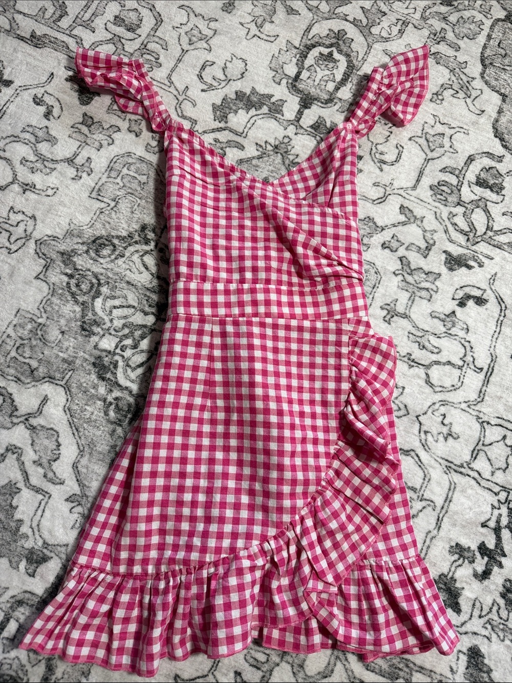 SHEIN Pink Gingham Ruffle Wrap Sundress